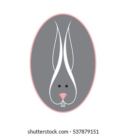 White silhouette  rabbit on gray background. Flat design style vector illustrations set of icons and logos.