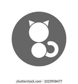 White silhouette of sitting cat on black circle. Veterinary clinic logo. Vector icon.
