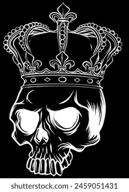 white silhouette of skull with crown on black background