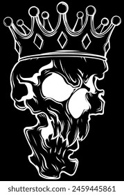 white silhouette of skull with crown on black background