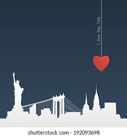 White silhouette of skyline of New York with heart, paper-cut