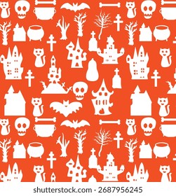 White Silhouette Spooky Halloween Pattern	
