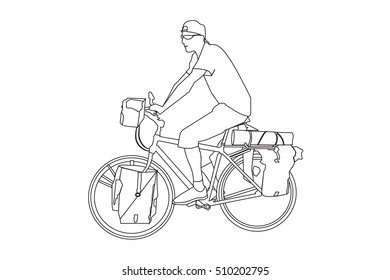 White silhouette Sport man ridding bicycle isolate on white background