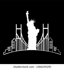 White silhouette of Statue of Liberty against black background. Independence Day. Illustration can be used for your presentation or postcard