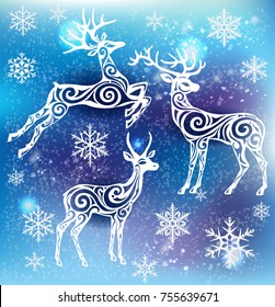 White silhouette of stylized deers