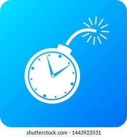 White silhouette timer as a bomb on blue gradient background . Deadline concept. Vector flat icon.