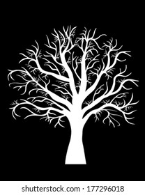 White silhouette of tree on a black background, vector