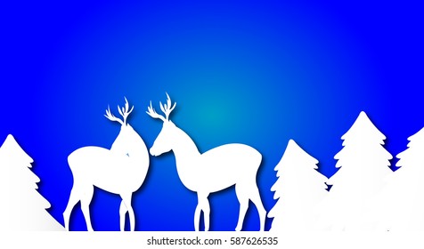 white silhouette of trees and deer