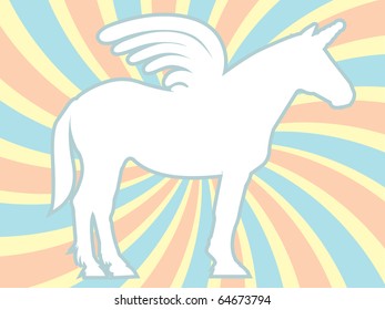 White Silhouette Unicorn Swirl Background Vector Illustration