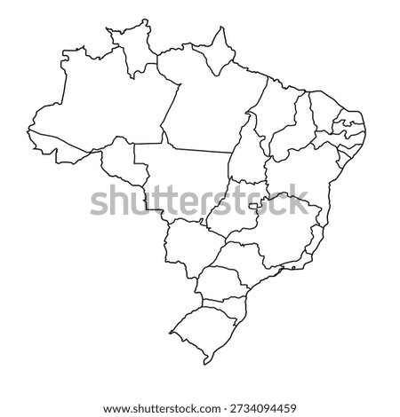 White silhouette vector map of Brazil with regional borders, layered structure, and editable strokes. Scalable EPS vector suitable for geography, cartography, education, travel, infographic, and graphic design projects. Fully editable in vector software.