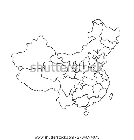 White silhouette vector map of China with detailed regional outlines, layered structure, and editable strokes. Scalable EPS vector suitable for geography, cartography, education, travel, infographic, and graphic design projects. Fully editable in vector software.