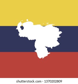 white silhouette of Venezuela map on national colors background. Colorful vector illustration 