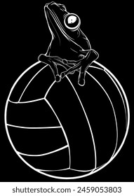 white silhouette of Volleyball ball with frog on black background vector illustration design