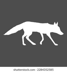White Silhouette Walking Fox. Side View. Vector Illustration.