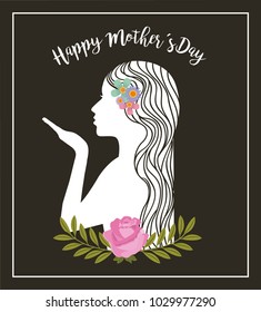 white silhouette woman kiss flowers decoration happy mothers day