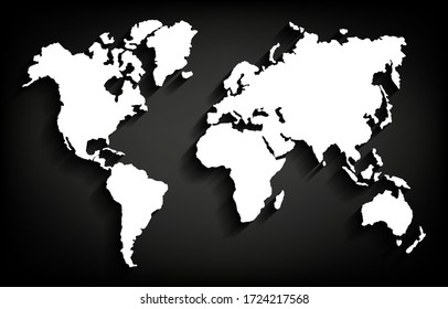 White silhouette of the world map.  Countries and continents. Stock vector.