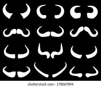 White Silhouettes Of Buffalo Horns On A Black Background, Vector