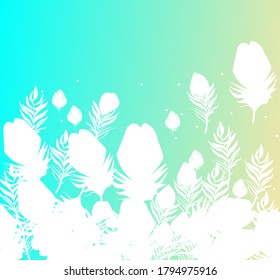 White Silhouettes of Feathers. Colorful vector blue and yellow vector background