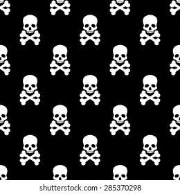 White silhouettes of human skull on black seamless background. eps10