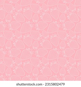 White silhouettes of strawberries on a light pink background. Floral seamless pattern, print. Vector illustration