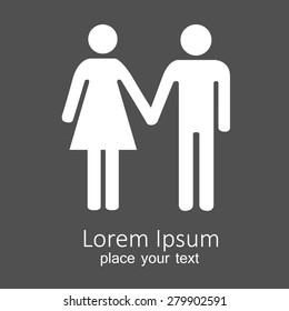 white silhouettes of two people. man and woman vector icon. social people icons. grey background