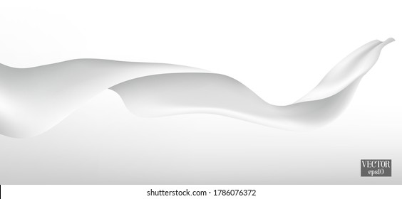 White silk blown on white background.White flying silk fabric in the air. Vector Flying satin.