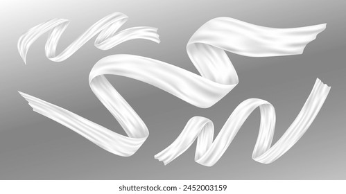 White silk fabric flying in the wind on grey background Vector illustration