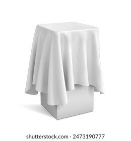 white silk fabric on presentation pedestal side view on white background. Vector illustration