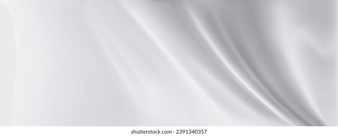 White silk fabric surface with liquid ripples and folds effect. Realistic vector background of light gray satin cloth texture with waves. Grey smooth and soft drapery material or milk cream top.