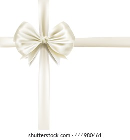 white silky bow ribbon on white background. holidays gift symbol decorative design element. vector