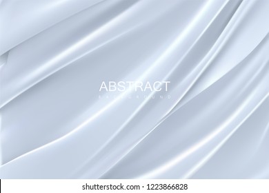 White silky fabric. Abstract background. Vector illustration. Realistic textile with folds and drapes. Decoration element for design
