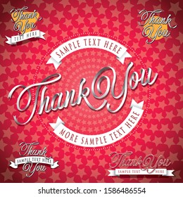 White or silver color ribbon form the word "Thank You" with sample text elements.