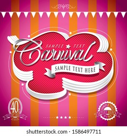 White or silver color ribbon form the word "Carnival" with ribbon border decorations and sample text elements.