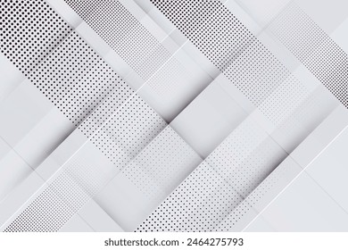 Weißer und silberner Farbhintergrund mit dynamischen diagonalen Streifenlinien und Halbton-Textur. Modernes und schlichtes graues Farbdesign der Vorlage Banner