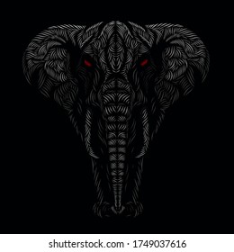 the white silver elephant body line pop art potrait logo colorful design with black dark background