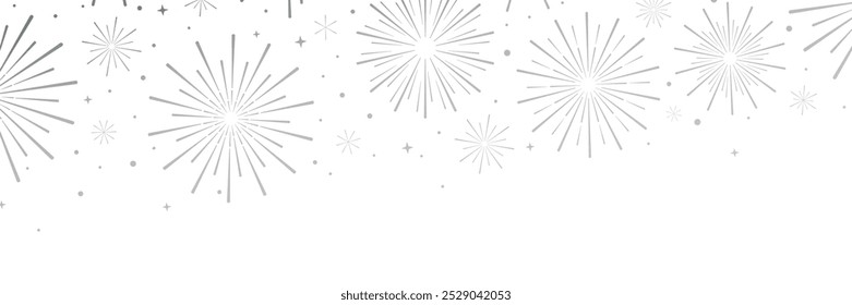 White and silver firework banner, elegant minimalist border frame, festive cover design