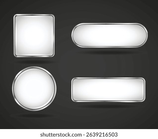 White silver frame website button set. Circle square glossy frame