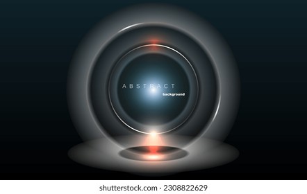 White and silver futuristic circle round vector on black background. Gray glowing shiny ring with red and blue light design.