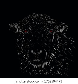 the white silver goat sheep line pop art potrait logo colorful design with dark background. Isolated black background for t-shirt, poster, clothing, merch, apparel, badge design