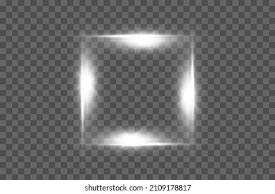 White silver laser and lighntings vector square frame isolated on transparent background.