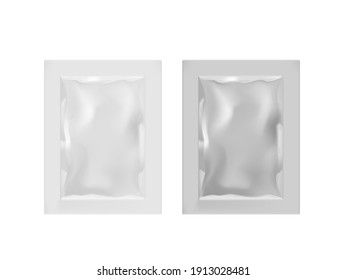 White And Silver Paper Sachet Food Bag Isolated On White Background. EPS10 Vector