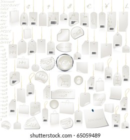 White Silver Price Tag Label Set VECTOR isolated on white
