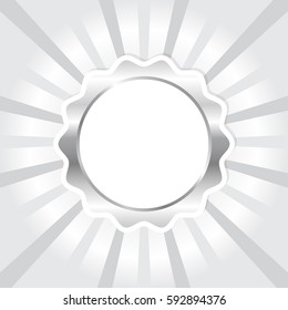 White silver seal on sun ray background, vector illustration