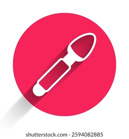 White Silver spoon icon isolated with long shadow background. Cooking utensil. Cutlery sign. Red circle button. Vector