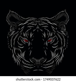 The white silver tiger hunter head face line pop art potrait logo colorful design with dark background