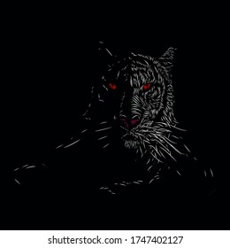 The white silver tiger hunter silhouette line pop art potrait logo colorful design with dark background