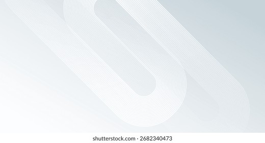 Fundo geométrico brilhante simples branco. Padrão de linhas arredondadas brancas. Conceito de tecnologia futurista abstrato
