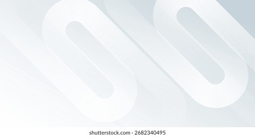 Fondo geométrico brillante abstracto simple blanco. Patrón de líneas redondeadas blancas. Concepto de tecnología futurista abstracto simple
