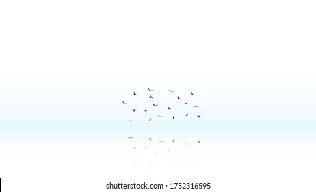 White Simple Background With Birds Silhouette Winter Vector