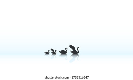 White Simple Background With Swan Birds Silhouette Winter Vector